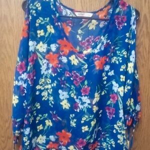 Old Navy Blue Floral Sheer Blouse